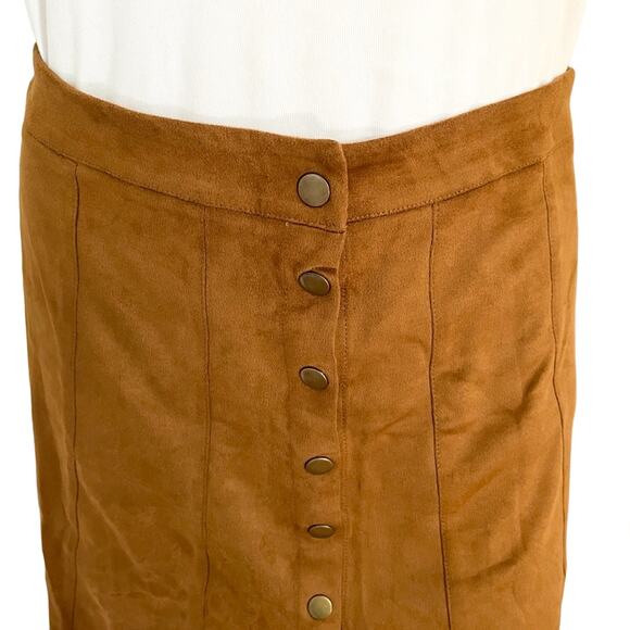 EVENUEL Snap Front Western Boho Short Skirt with Scalloped Hem in Brown SZ M - Picture 2 of 10